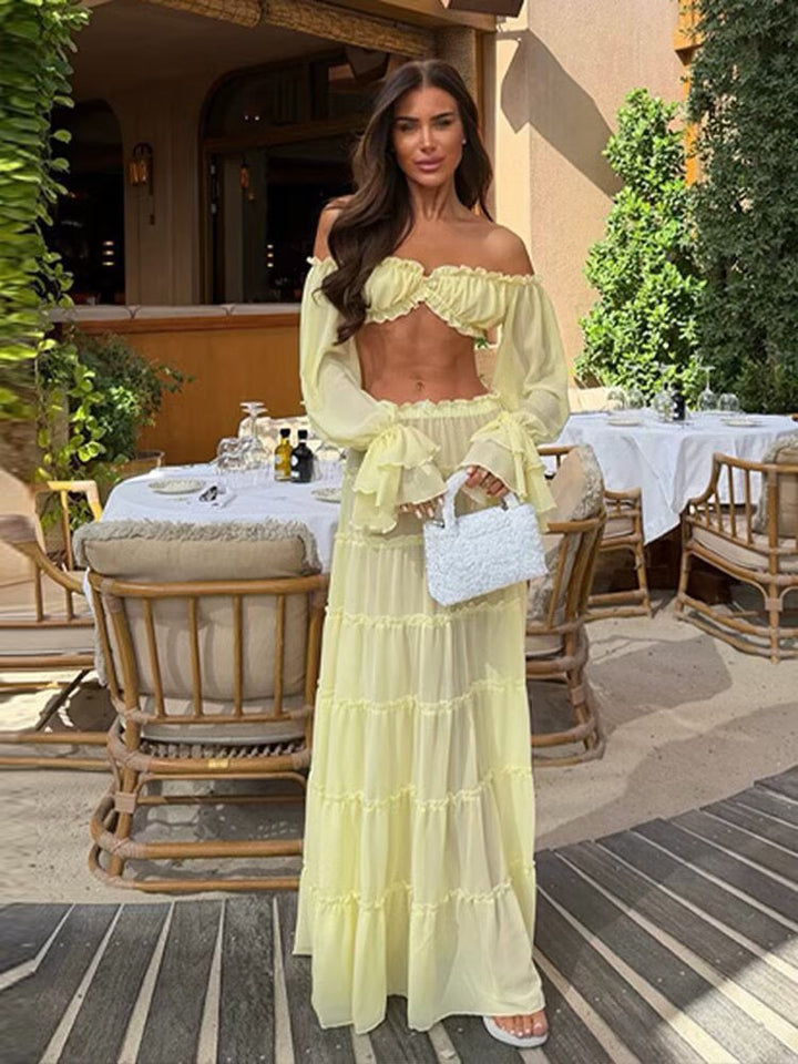 Yanga chiffon two-piece set with a maxi skirt and top
