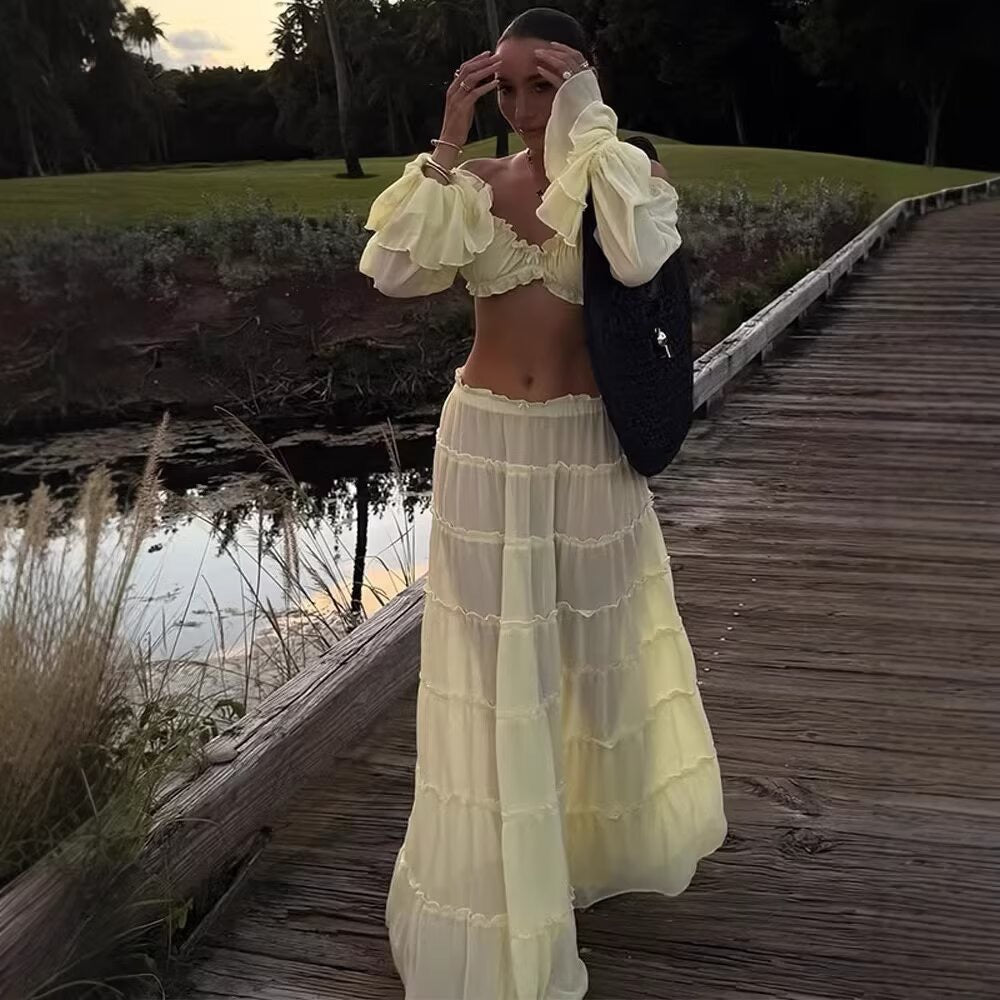 Yanga chiffon two-piece set with a maxi skirt and top