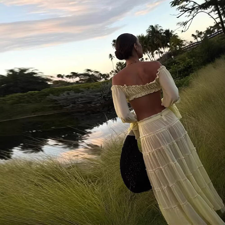 Yanga chiffon two-piece set with a maxi skirt and top