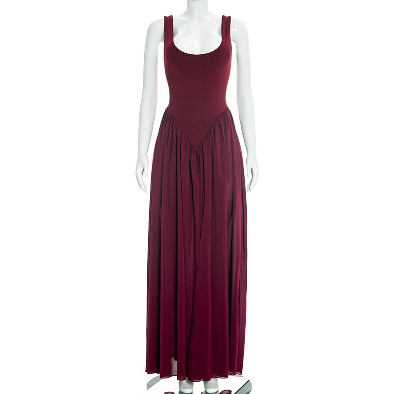 Maxi chiffon dress with bodysuit design and deep slits - JULIAN