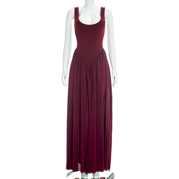 Maxi chiffon dress with bodysuit design and deep slits - JULIAN