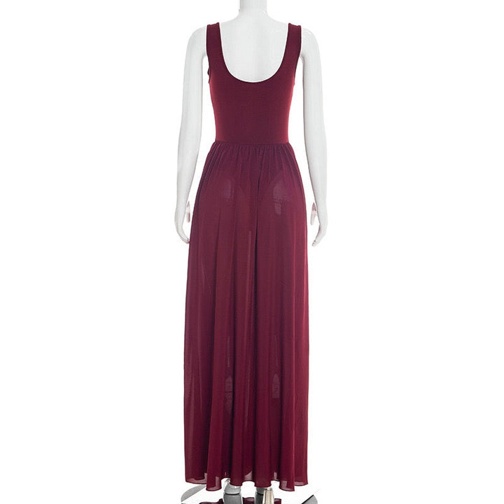 Maxi chiffon dress with bodysuit design and deep slits - JULIAN