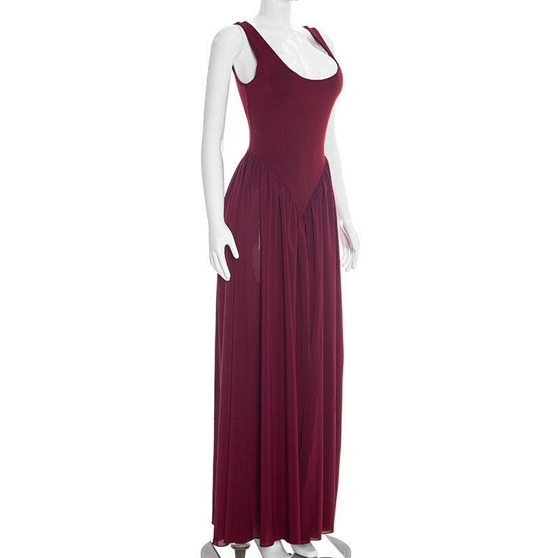 Maxi chiffon dress with bodysuit design and deep slits - JULIAN