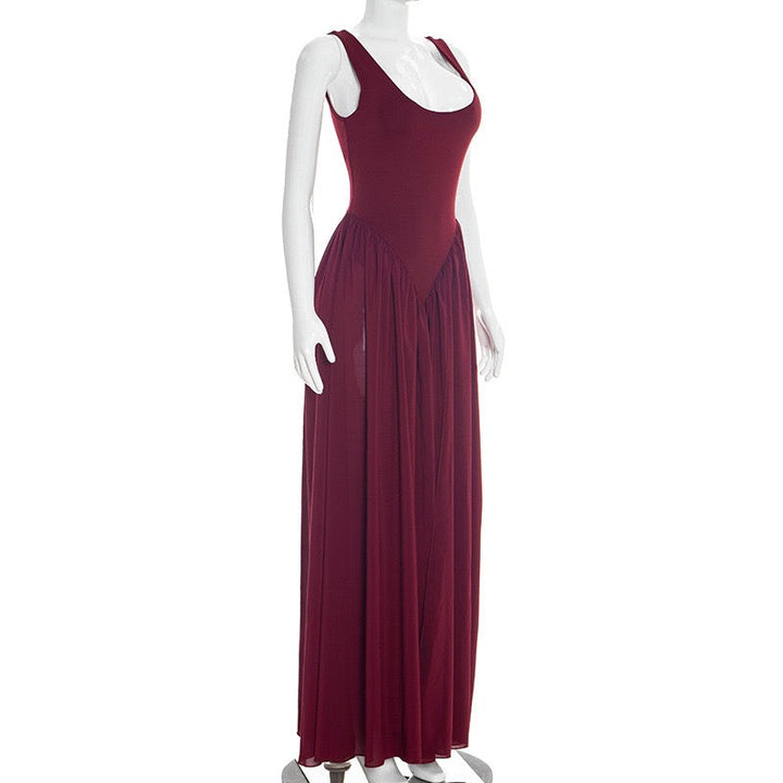 Maxi chiffon dress with bodysuit design and deep slits - JULIAN