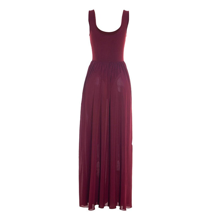 Maxi chiffon dress with bodysuit design and deep slits - JULIAN