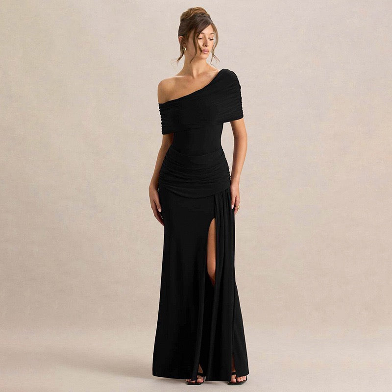 Off-shoulder Maxi Dress with Slit Design - AMAYA