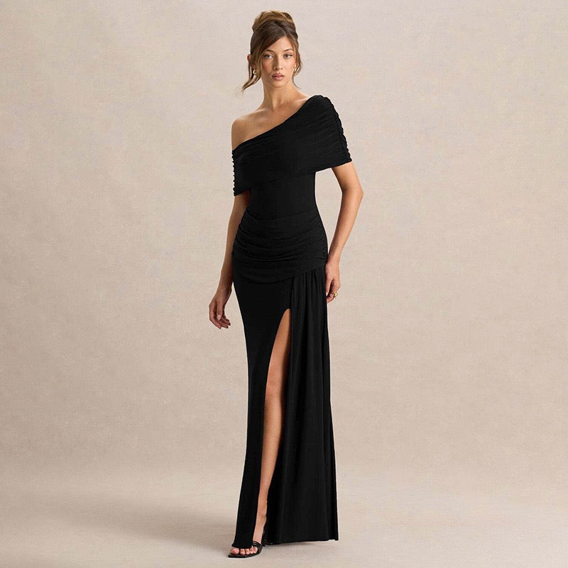 Off-shoulder Maxi Dress with Slit Design - AMAYA