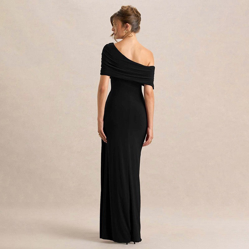 Off-shoulder Maxi Dress with Slit Design - AMAYA