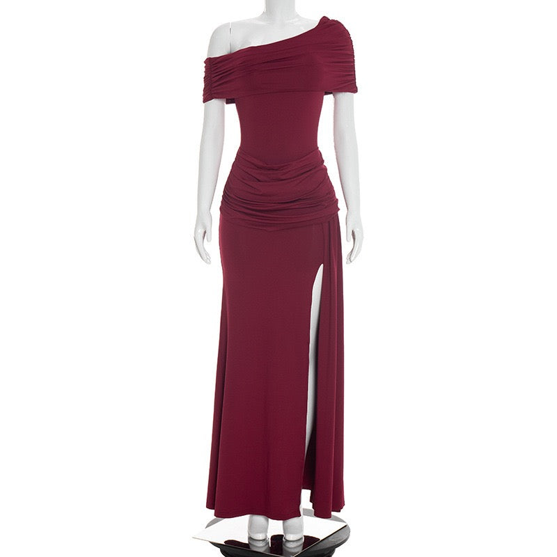 Off-shoulder Maxi Dress with Slit Design - AMAYA