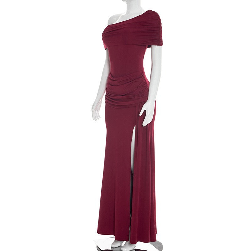 Off-shoulder Maxi Dress with Slit Design - AMAYA