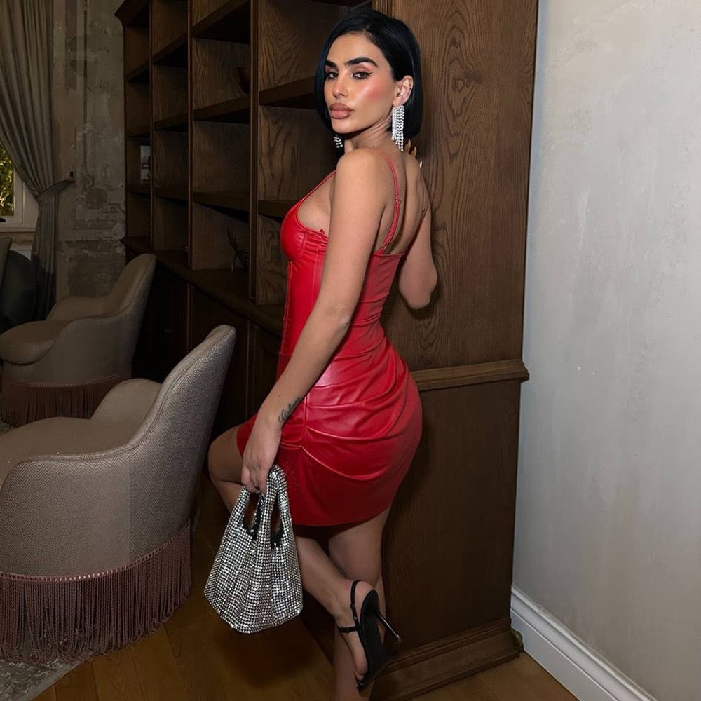 Faux leather mini dress with ruffle and pleats - RAYN