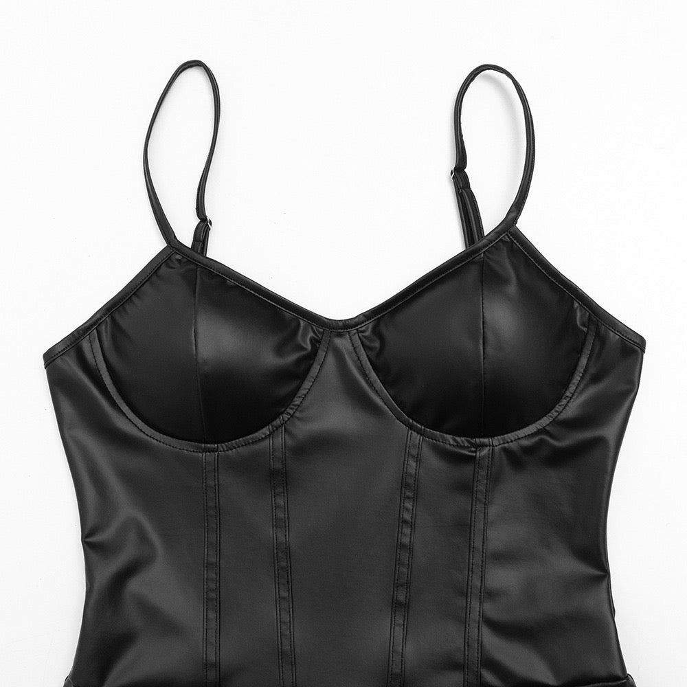 Faux leather mini dress with ruffle and pleats - RAYN