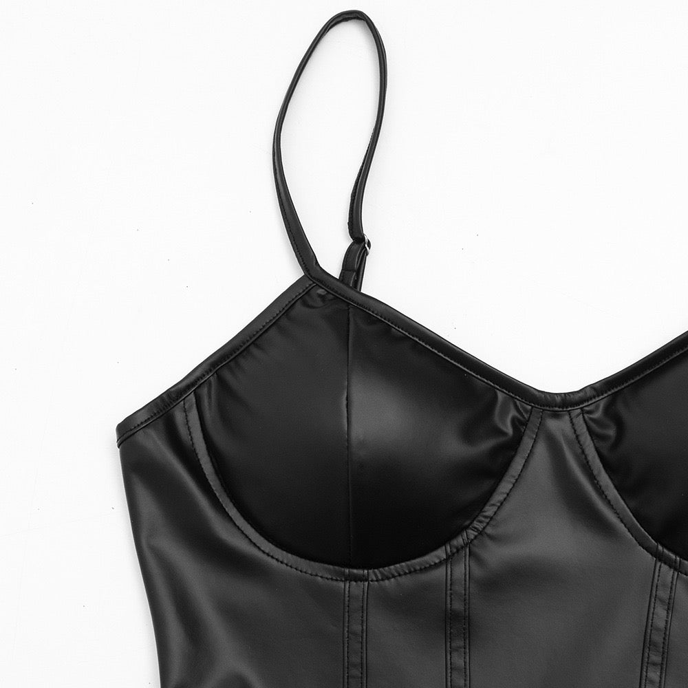 Faux leather mini dress with ruffle and pleats - RAYN