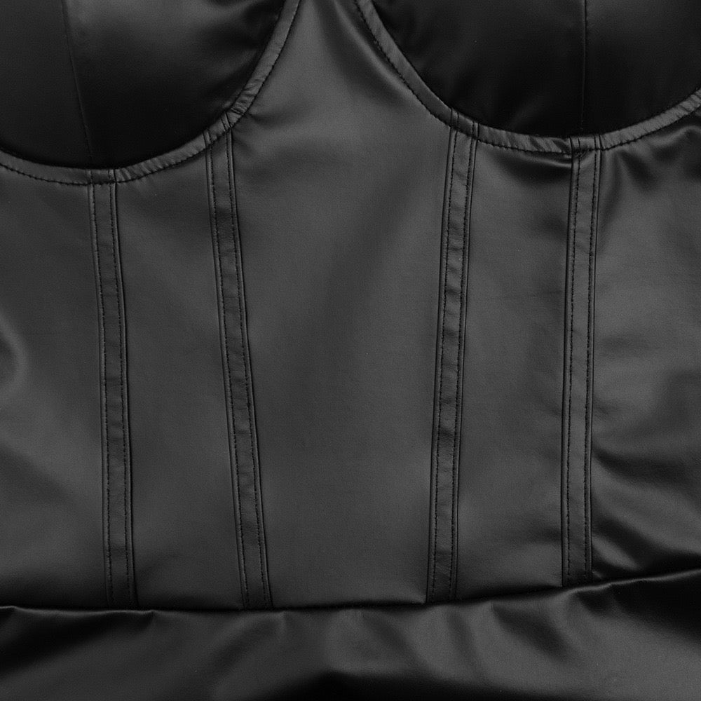 Faux leather mini dress with ruffle and pleats - RAYN