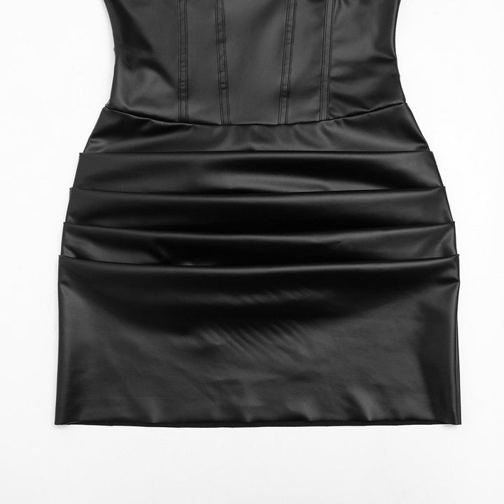 Faux leather mini dress with ruffle and pleats - RAYN