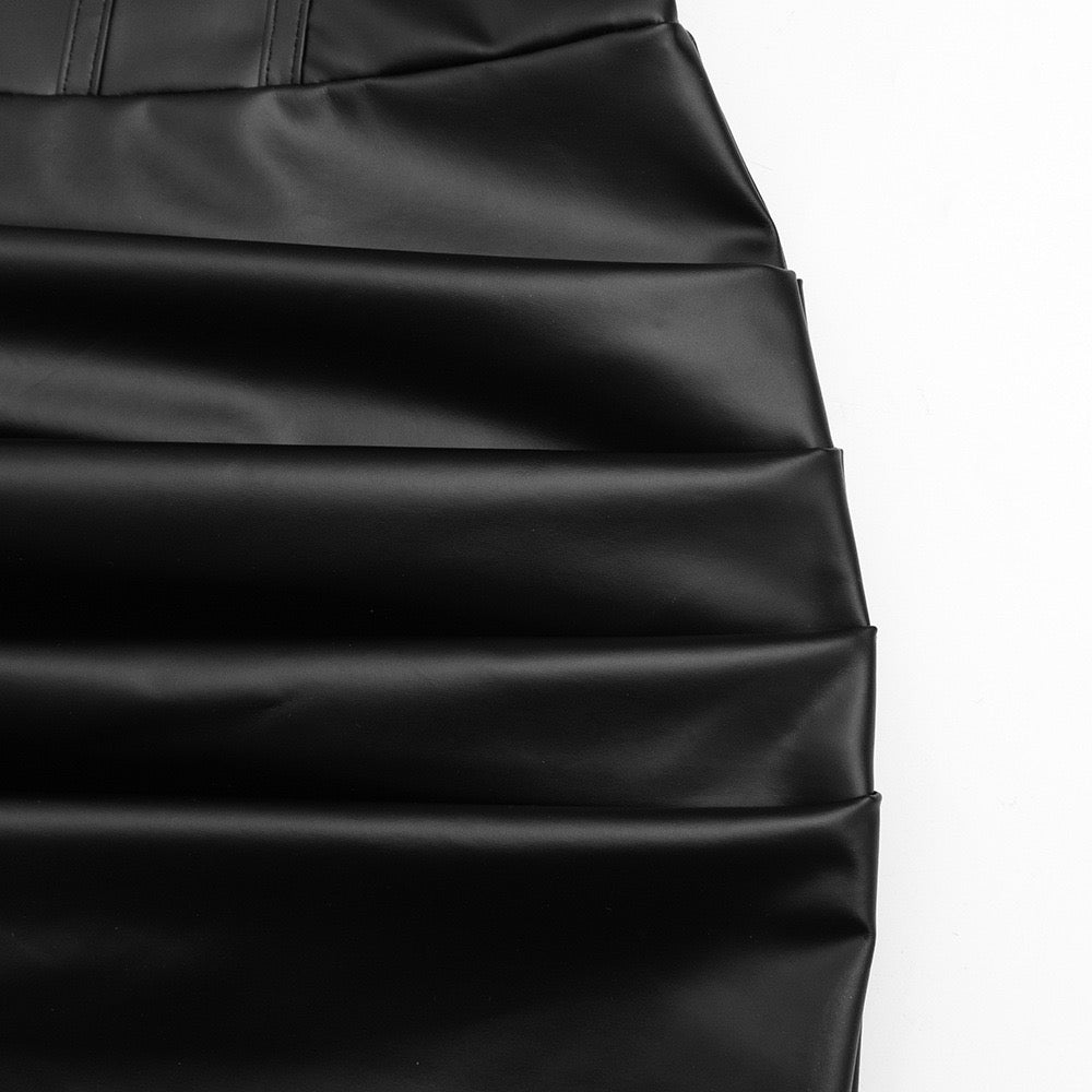 Faux leather mini dress with ruffle and pleats - RAYN