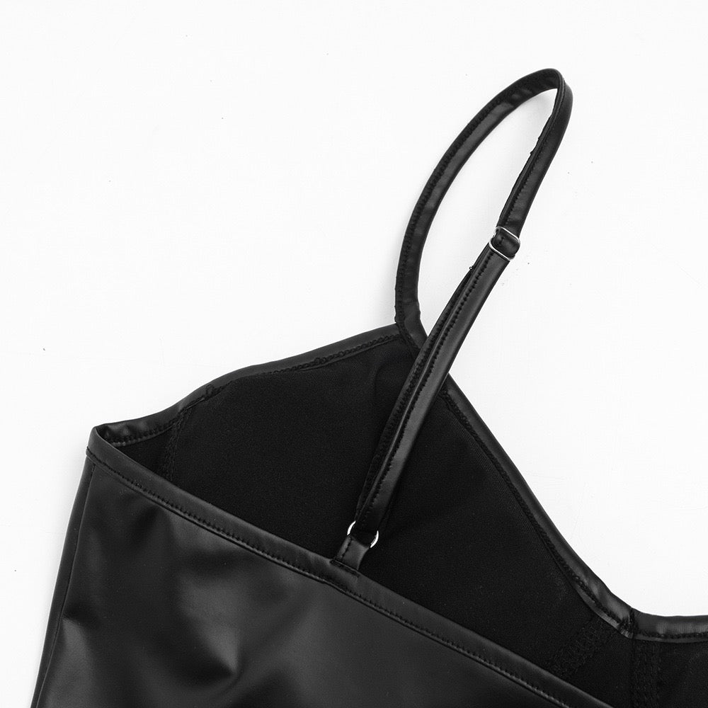 Faux leather mini dress with ruffle and pleats - RAYN