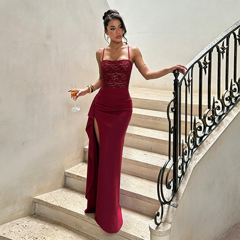 Lace-detail maxi dress with a slit – BELLY