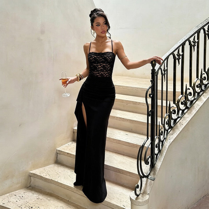 Lace-detail maxi dress with a slit – BELLY