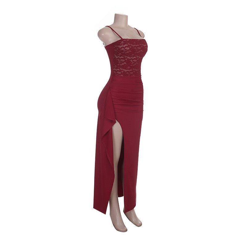 Lace-detail maxi dress with a slit – BELLY