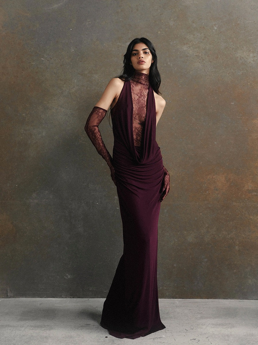 Maxi turtleneck dress with lace design and glove detail - Celandine