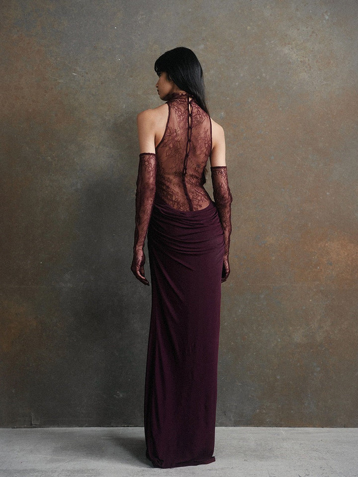 Maxi turtleneck dress with lace design and glove detail - Celandine