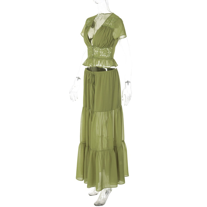 Rachel two-piece set with a maxi skirt and lace-trimmed top