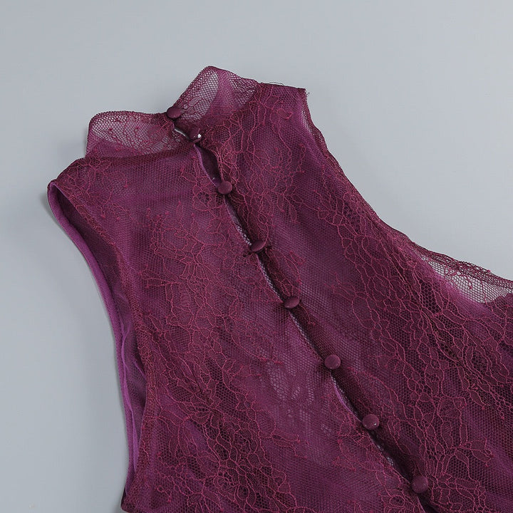 Maxi turtleneck dress with lace design and glove detail - Celandine
