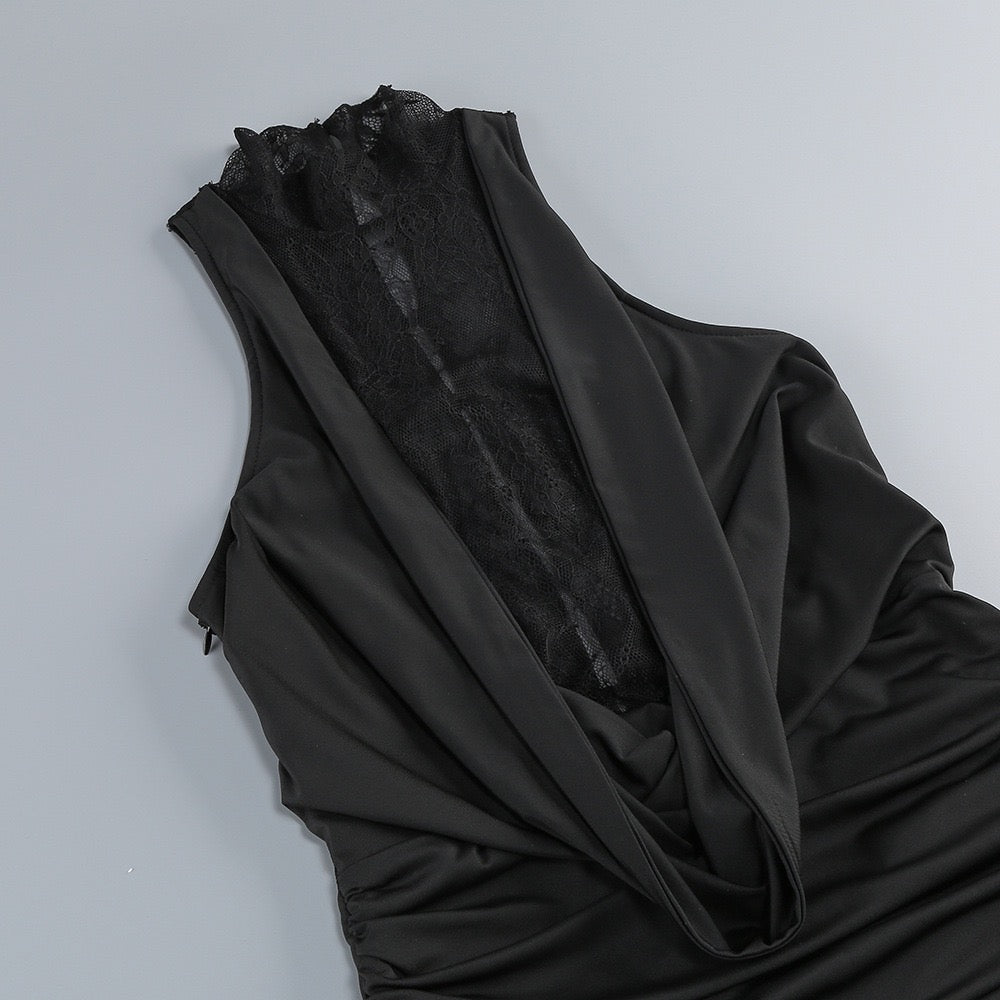 Maxi turtleneck dress with lace design and glove detail - Celandine