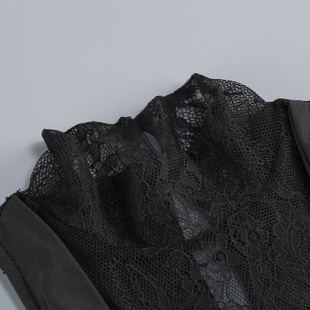 Maxi turtleneck dress with lace design and glove detail - Celandine