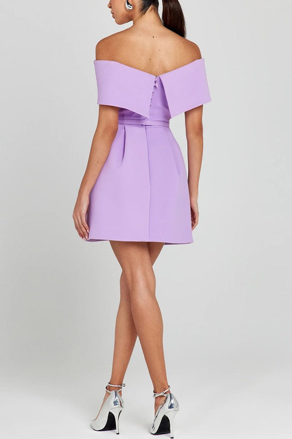 Off-the-shoulder A-line mini dress with belt and pockets - Frances