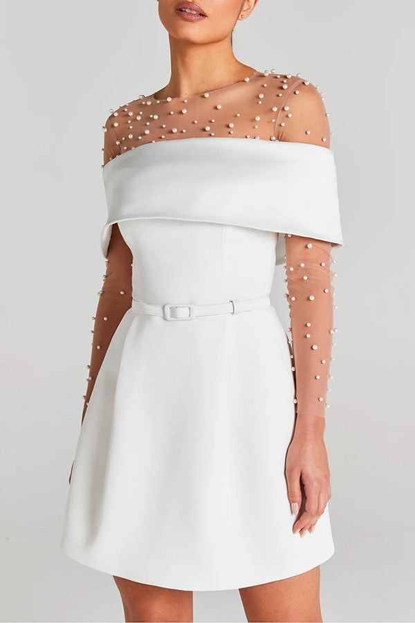 Off-the-shoulder A-line mini dress with belt and pockets - Frances