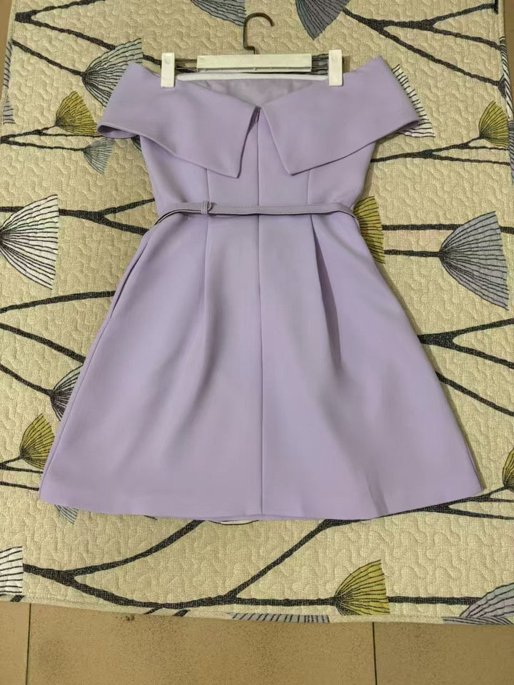 Off-the-shoulder A-line mini dress with belt and pockets - Frances