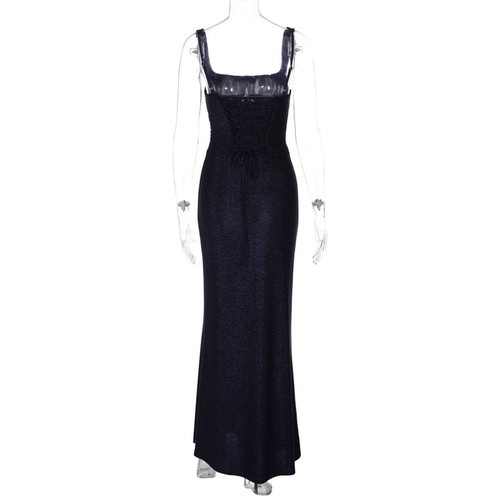 Lilianna sequin maxi dress with a back tie and waist-cinching design