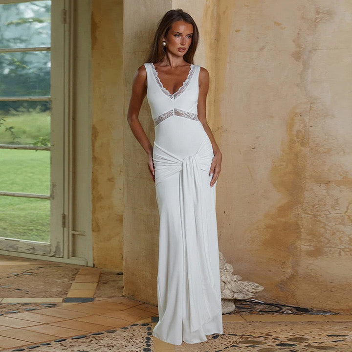 Maxi lace dress with tie detail - Noella