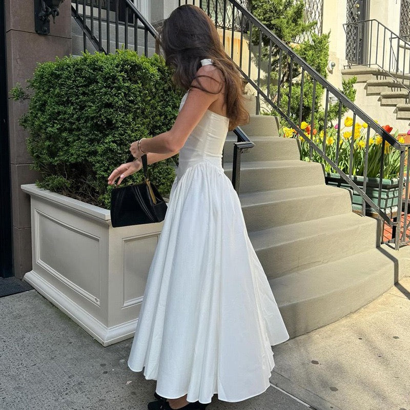 AMALIYA A-line maxi dress with a neck tie and open back