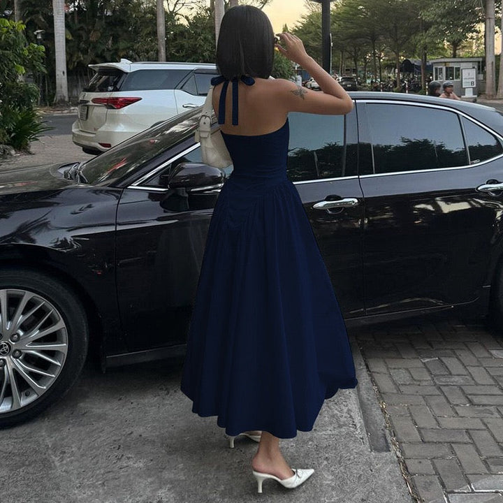 AMALIYA A-line maxi dress with a neck tie and open back
