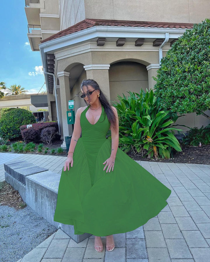AMALIYA A-line maxi dress with a neck tie and open back