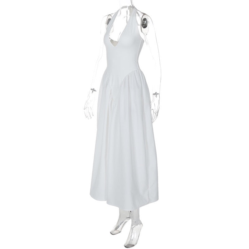 AMALIYA A-line maxi dress with a neck tie and open back