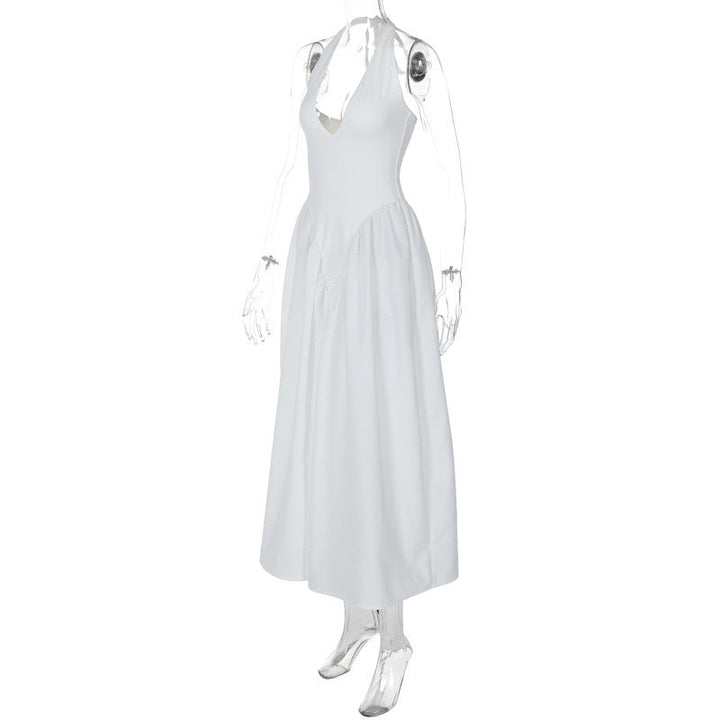 AMALIYA A-line maxi dress with a neck tie and open back