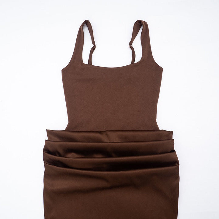 Maxi dress with satin pleats and a tie-back bodice for fastening at the waist - Loiana