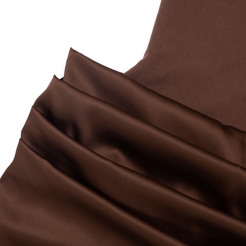 Maxi dress with satin pleats and a tie-back bodice for fastening at the waist - Loiana