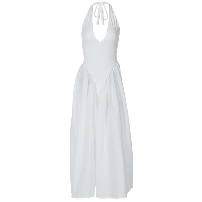 AMALIYA A-line maxi dress with a neck tie and open back