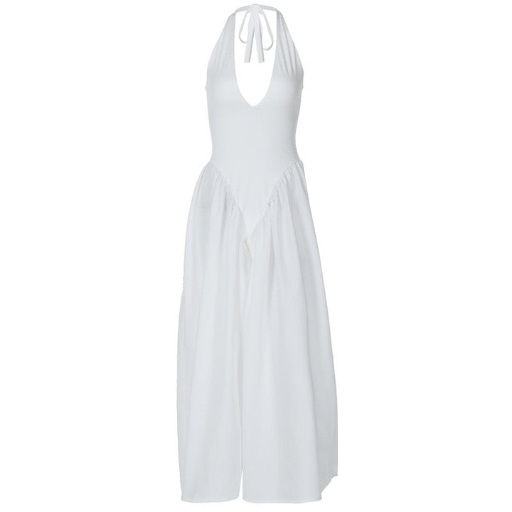 AMALIYA A-line maxi dress with a neck tie and open back