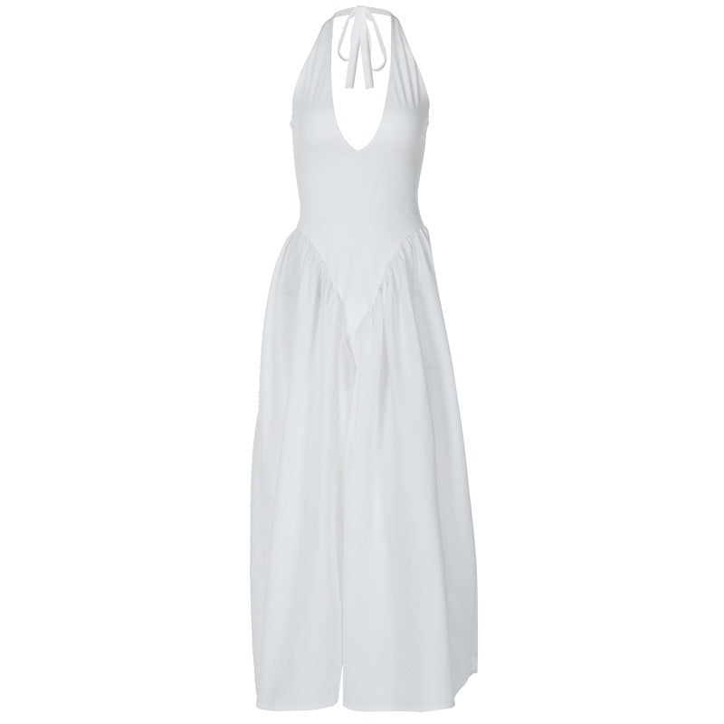 AMALIYA A-line maxi dress with a neck tie and open back