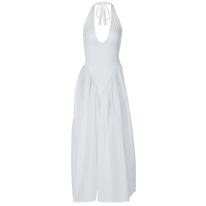 AMALIYA A-line maxi dress with a neck tie and open back