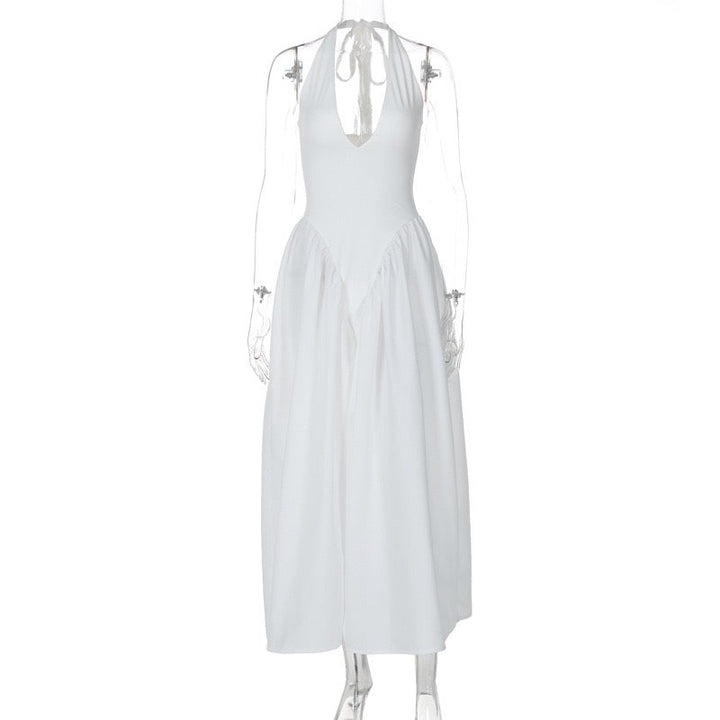 AMALIYA A-line maxi dress with a neck tie and open back