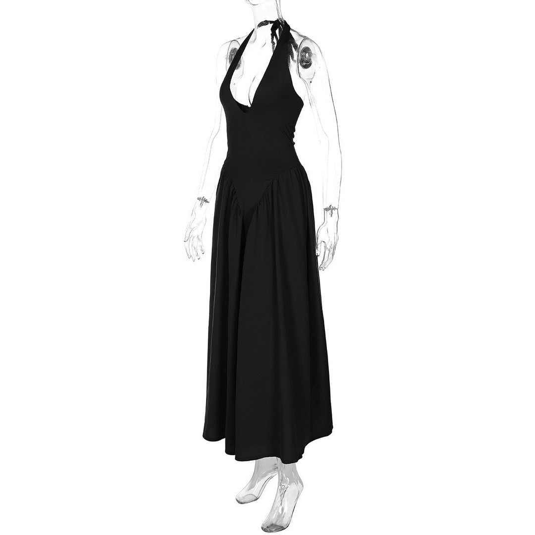AMALIYA A-line maxi dress with a neck tie and open back