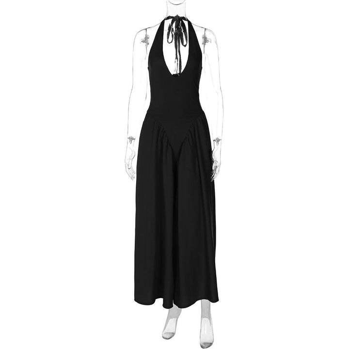 AMALIYA A-line maxi dress with a neck tie and open back