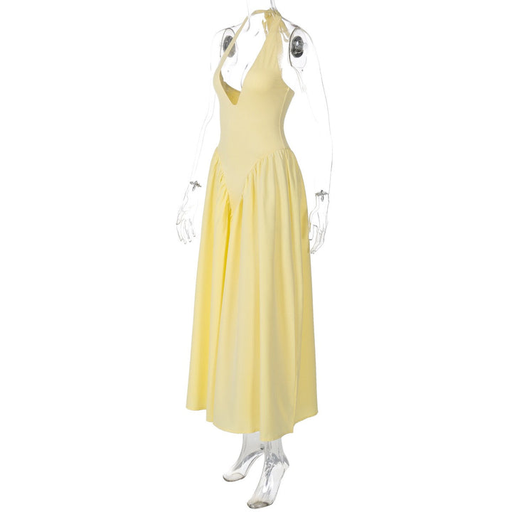 AMALIYA A-line maxi dress with a neck tie and open back